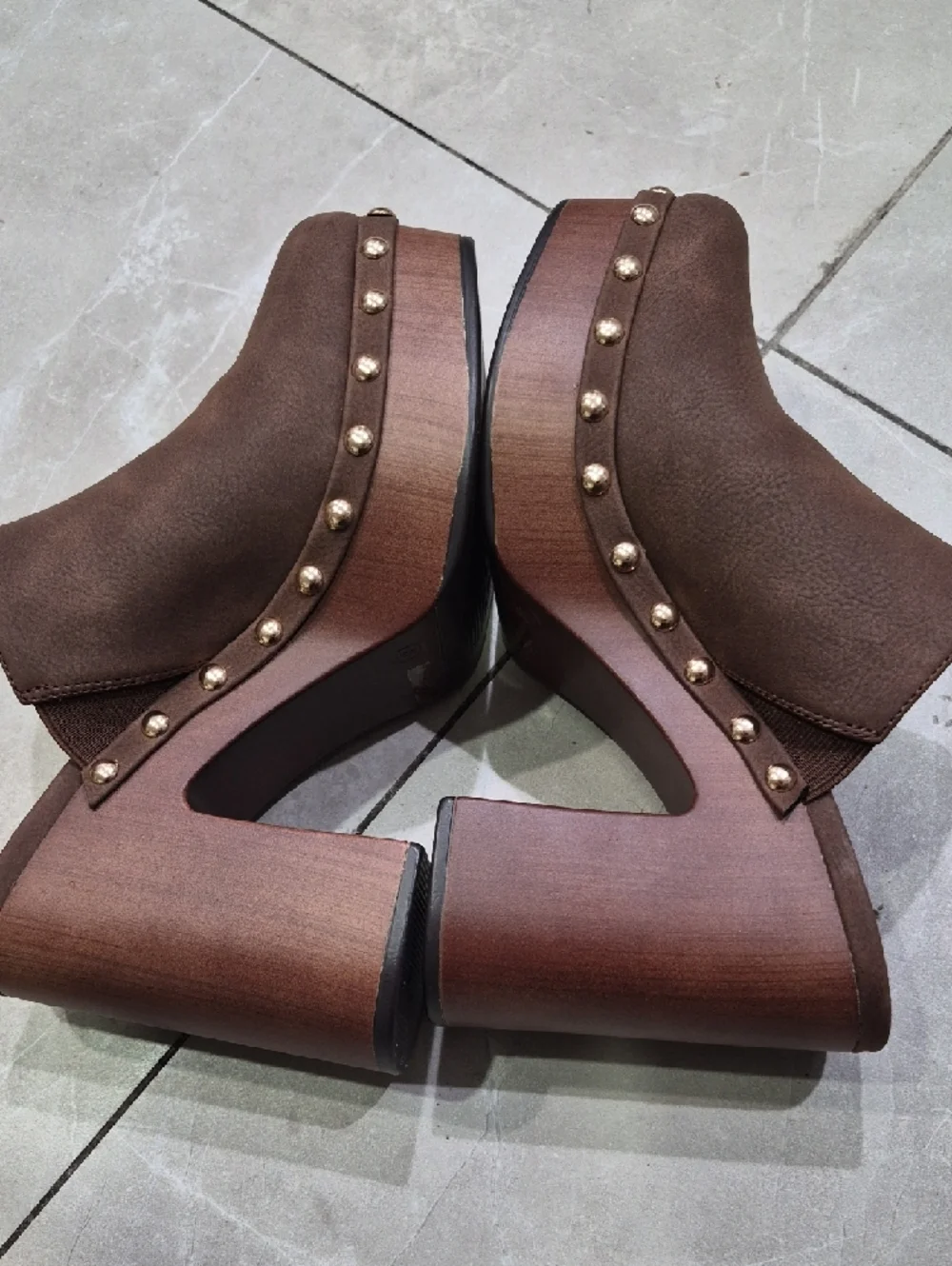 Brown Studded Platform Clog Mules - Picture 4 of 9